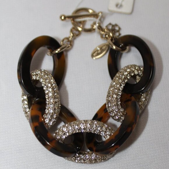 NWT Ann Taylor Faux Tortoise and Rhinestone Chain Link Necklace and Bracelet Set - Picture 11 of 16